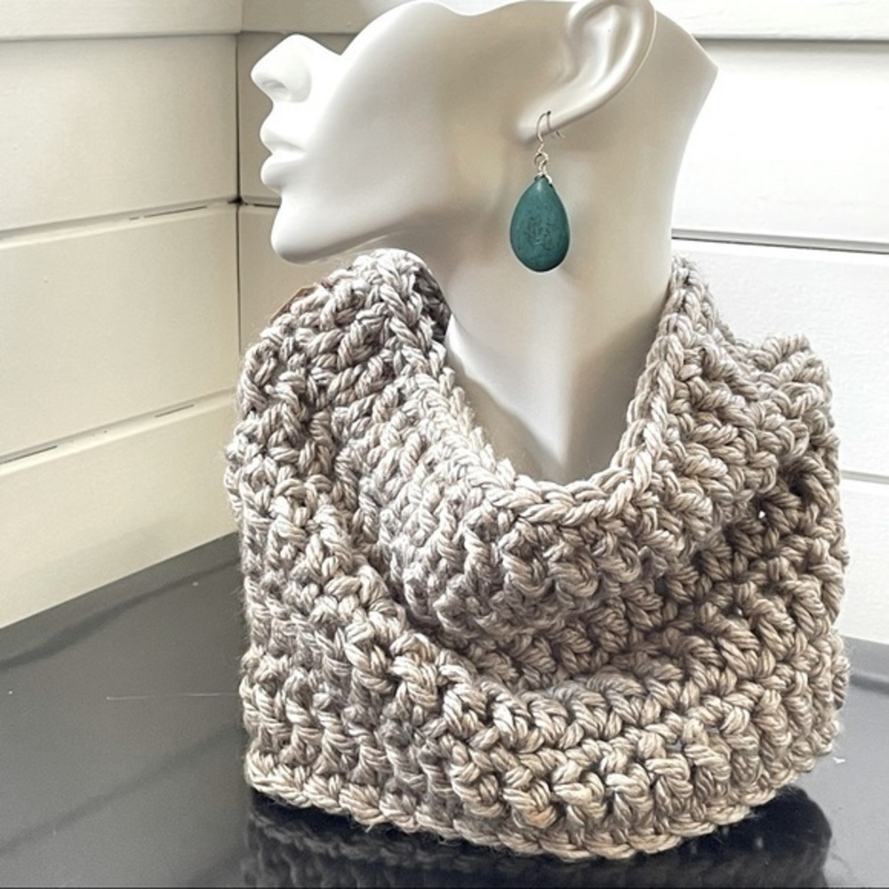 $49 SALE Handmade Extra Soft Silver Grey Chunky Crochet Scarves Cowl Men Women